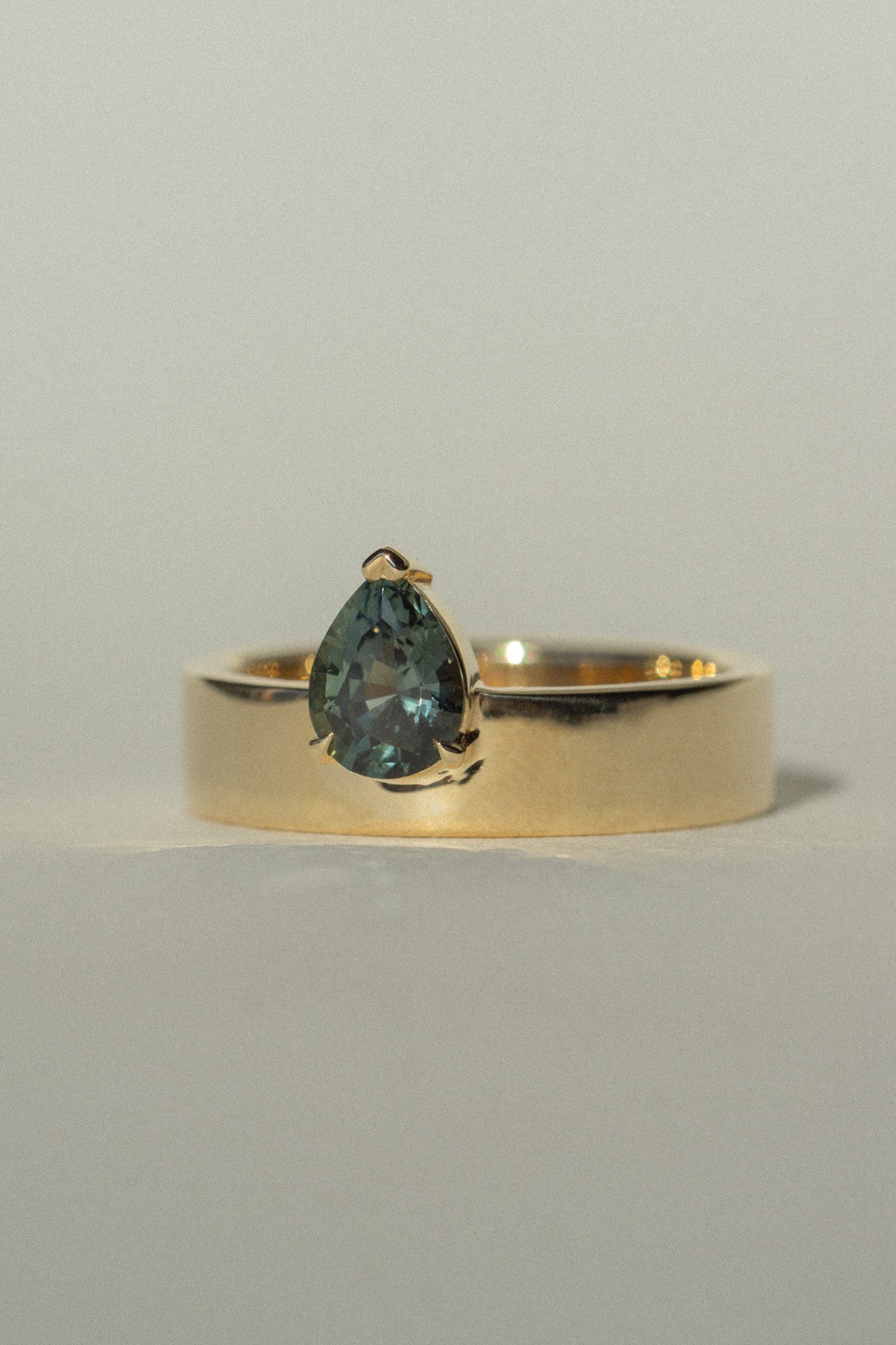 Foe & Dear - Tapestry Ring - 0.93ct Teal Green Pear Brilliant cut Sapphire *ready-to-ship