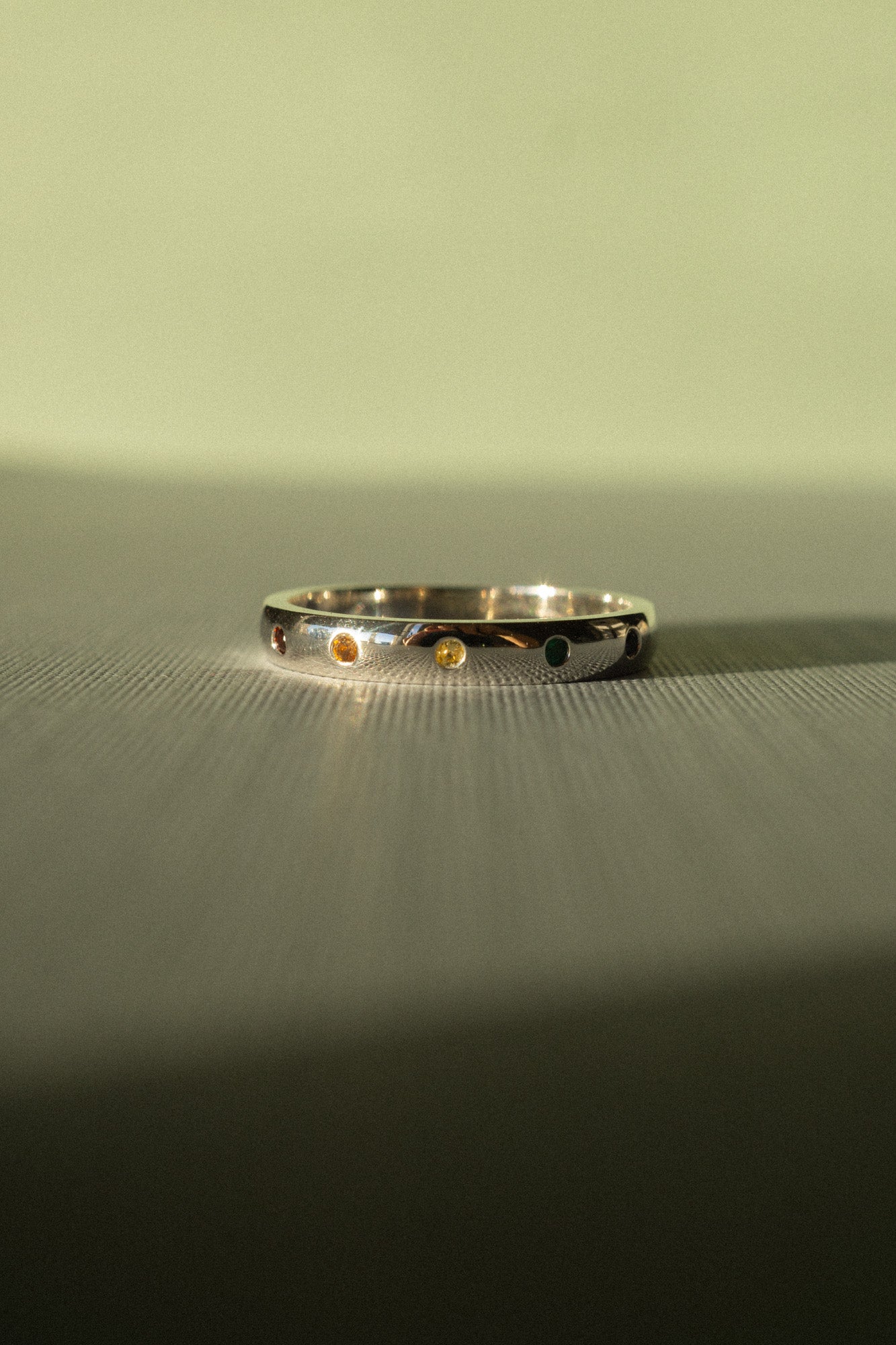 14k White Gold Rainbow Gemstone Ring Sample / Size 7