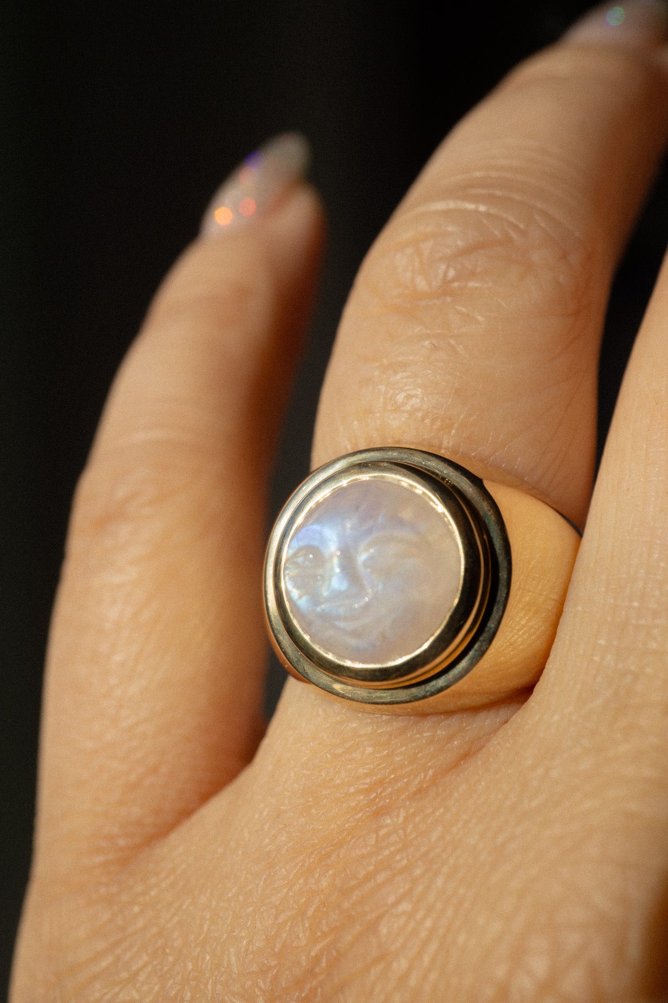 Foe & Dear *new*  Talisman Ring  - Rainbow Moonstone *ready-to-ship